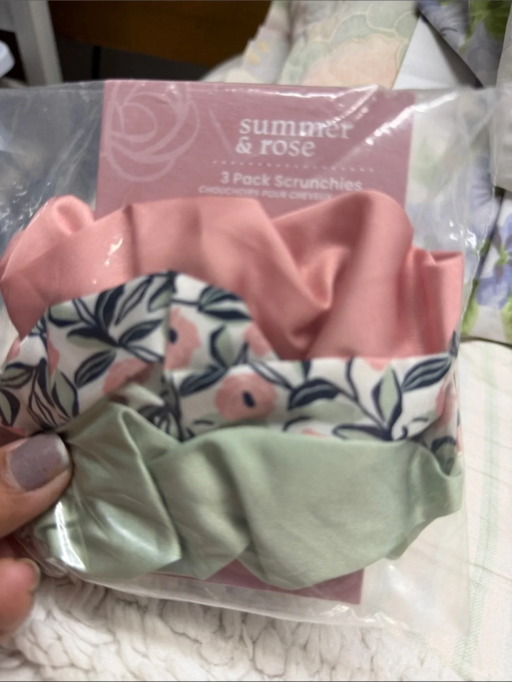 summer & rose Satin Scrunchie Set — Blush, Floral, Sage
